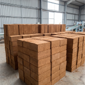 Cocopeat blocks stacked on pallet
